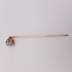 Vintage 10K Yellow Gold Custom Made Oval Cabochon White Opal Ladies Pin